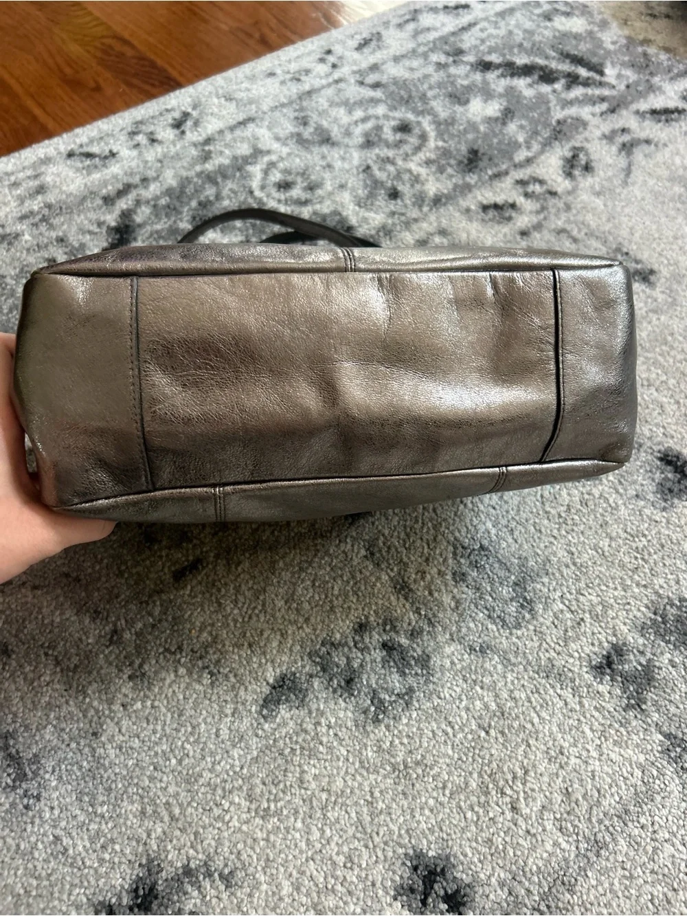 Coach Gallery Tote Metallic Pewter Leather Shoulder Bag F17721 East West
